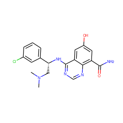 CN(C)C[C@@H](Nc1ncnc2c(C(N)=O)cc(O)cc12)c1cccc(Cl)c1 ZINC000114345997