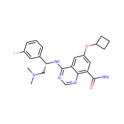 CN(C)C[C@@H](Nc1ncnc2c(C(N)=O)cc(OC3CCC3)cc12)c1cccc(F)c1 ZINC000167013367