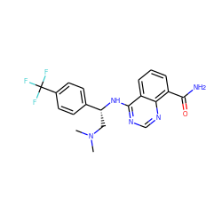 CN(C)C[C@@H](Nc1ncnc2c(C(N)=O)cccc12)c1ccc(C(F)(F)F)cc1 ZINC000114346403