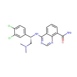 CN(C)C[C@@H](Nc1ncnc2c(C(N)=O)cccc12)c1ccc(Cl)c(Cl)c1 ZINC000114350247