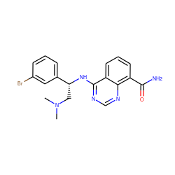 CN(C)C[C@@H](Nc1ncnc2c(C(N)=O)cccc12)c1cccc(Br)c1 ZINC000114342639