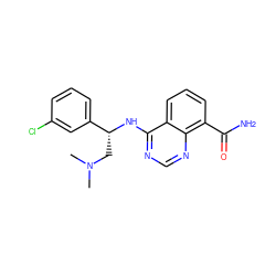 CN(C)C[C@@H](Nc1ncnc2c(C(N)=O)cccc12)c1cccc(Cl)c1 ZINC000114346454