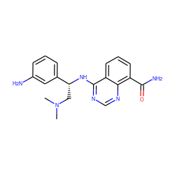 CN(C)C[C@@H](Nc1ncnc2c(C(N)=O)cccc12)c1cccc(N)c1 ZINC000114348754