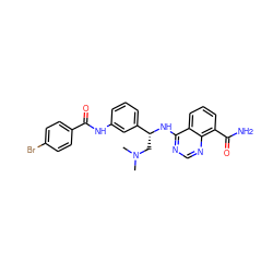 CN(C)C[C@@H](Nc1ncnc2c(C(N)=O)cccc12)c1cccc(NC(=O)c2ccc(Br)cc2)c1 ZINC000114348128