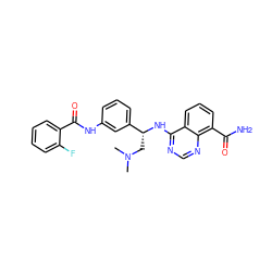 CN(C)C[C@@H](Nc1ncnc2c(C(N)=O)cccc12)c1cccc(NC(=O)c2ccccc2F)c1 ZINC000114348256