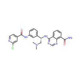 CN(C)C[C@@H](Nc1ncnc2c(C(N)=O)cccc12)c1cccc(NC(=O)c2ccnc(Cl)c2)c1 ZINC000114343948