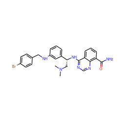 CN(C)C[C@@H](Nc1ncnc2c(C(N)=O)cccc12)c1cccc(NCc2ccc(Br)cc2)c1 ZINC000169700715