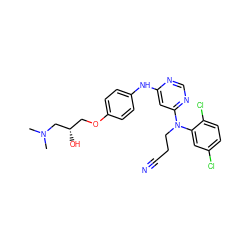 CN(C)C[C@@H](O)COc1ccc(Nc2cc(N(CCC#N)c3cc(Cl)ccc3Cl)ncn2)cc1 ZINC000013537917