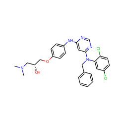 CN(C)C[C@@H](O)COc1ccc(Nc2cc(N(Cc3ccccc3)c3cc(Cl)ccc3Cl)ncn2)cc1 ZINC000014945877