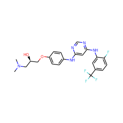 CN(C)C[C@@H](O)COc1ccc(Nc2cc(Nc3cc(C(F)(F)F)ccc3F)ncn2)cc1 ZINC000013537904