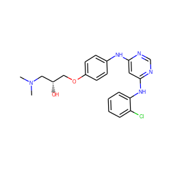 CN(C)C[C@@H](O)COc1ccc(Nc2cc(Nc3ccccc3Cl)ncn2)cc1 ZINC000013537873