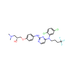 CN(C)C[C@@H](O)COc1ccc(Nc2nccc(N(CCCC(F)(F)F)c3cc(Cl)ccc3Cl)n2)cc1 ZINC000014945881