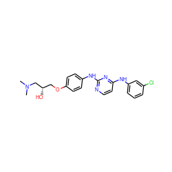 CN(C)C[C@@H](O)COc1ccc(Nc2nccc(Nc3cccc(Cl)c3)n2)cc1 ZINC000013537965