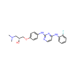 CN(C)C[C@@H](O)COc1ccc(Nc2nccc(Nc3ccccc3F)n2)cc1 ZINC000013537935