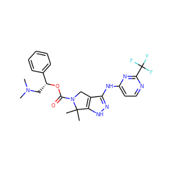 CN(C)C[C@@H](OC(=O)N1Cc2c(Nc3ccnc(C(F)(F)F)n3)n[nH]c2C1(C)C)c1ccccc1 ZINC000117599515