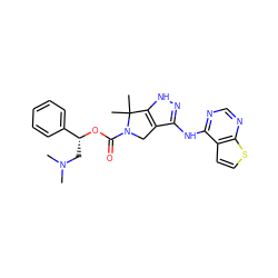 CN(C)C[C@@H](OC(=O)N1Cc2c(Nc3ncnc4sccc34)n[nH]c2C1(C)C)c1ccccc1 ZINC000115988852