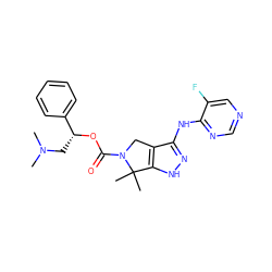 CN(C)C[C@@H](OC(=O)N1Cc2c(Nc3ncncc3F)n[nH]c2C1(C)C)c1ccccc1 ZINC000115987581