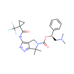 CN(C)C[C@@H](OC(=O)N1Cc2c(n[nH]c2NC(=O)C2(C(F)(F)F)CC2)C1(C)C)c1ccccc1 ZINC000084711574