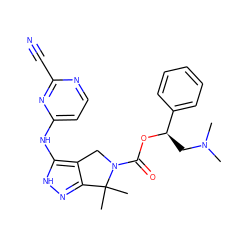 CN(C)C[C@@H](OC(=O)N1Cc2c(n[nH]c2Nc2ccnc(C#N)n2)C1(C)C)c1ccccc1 ZINC000043134435