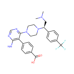 CN(C)C[C@@H](c1ccc(C(F)(F)F)cc1)N1CCN(c2ncnc(N)c2-c2ccc(C(=O)O)cc2)CC1 ZINC000218685486