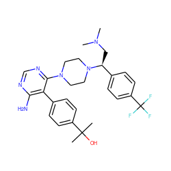 CN(C)C[C@@H](c1ccc(C(F)(F)F)cc1)N1CCN(c2ncnc(N)c2-c2ccc(C(C)(C)O)cc2)CC1 ZINC000218694927