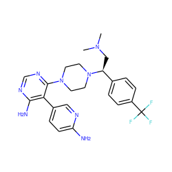 CN(C)C[C@@H](c1ccc(C(F)(F)F)cc1)N1CCN(c2ncnc(N)c2-c2ccc(N)nc2)CC1 ZINC000219314789