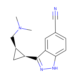 CN(C)C[C@@H]1C[C@@H]1c1n[nH]c2ccc(C#N)cc12 ZINC000028959999