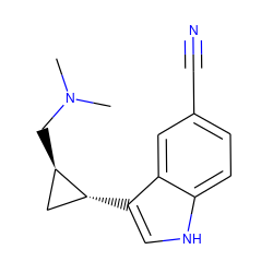 CN(C)C[C@@H]1C[C@H]1c1c[nH]c2ccc(C#N)cc12 ZINC000013673550