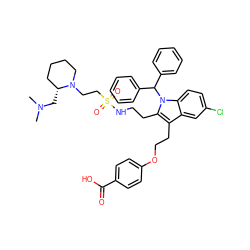 CN(C)C[C@@H]1CCCCN1CCS(=O)(=O)NCCc1c(CCOc2ccc(C(=O)O)cc2)c2cc(Cl)ccc2n1C(c1ccccc1)c1ccccc1 ZINC000095615073