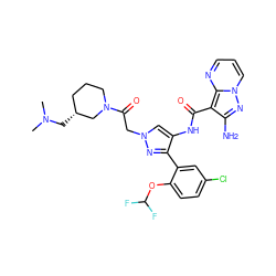 CN(C)C[C@@H]1CCCN(C(=O)Cn2cc(NC(=O)c3c(N)nn4cccnc34)c(-c3cc(Cl)ccc3OC(F)F)n2)C1 ZINC001772623424