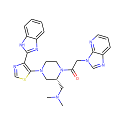 CN(C)C[C@@H]1CN(c2scnc2-c2nc3ccccc3[nH]2)CCN1C(=O)Cn1cnc2cccnc21 ZINC000143599519