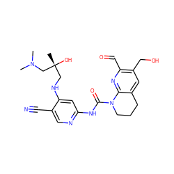 CN(C)C[C@](C)(O)CNc1cc(NC(=O)N2CCCc3cc(CO)c(C=O)nc32)ncc1C#N ZINC001772626353