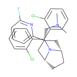 CN(C)C[C@]1(c2cccc(F)n2)C[C@@H]2CC[C@H](C1)N2C(c1ccccc1Cl)c1ccccc1Cl ZINC000299819519