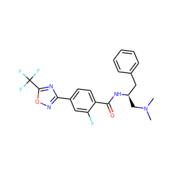 CN(C)C[C@H](Cc1ccccc1)NC(=O)c1ccc(-c2noc(C(F)(F)F)n2)cc1F ZINC000142926206