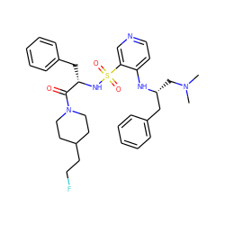 CN(C)C[C@H](Cc1ccccc1)Nc1ccncc1S(=O)(=O)N[C@@H](Cc1ccccc1)C(=O)N1CCC(CCF)CC1 ZINC000027847723