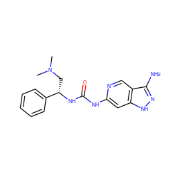 CN(C)C[C@H](NC(=O)Nc1cc2[nH]nc(N)c2cn1)c1ccccc1 ZINC001772592804