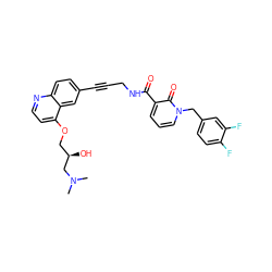 CN(C)C[C@H](O)COc1ccnc2ccc(C#CCNC(=O)c3cccn(Cc4ccc(F)c(F)c4)c3=O)cc12 ZINC000096176211