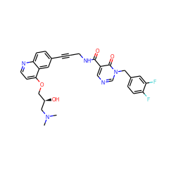 CN(C)C[C@H](O)COc1ccnc2ccc(C#CCNC(=O)c3cncn(Cc4ccc(F)c(F)c4)c3=O)cc12 ZINC000096176210