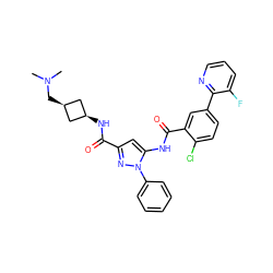 CN(C)C[C@H]1C[C@@H](NC(=O)c2cc(NC(=O)c3cc(-c4ncccc4F)ccc3Cl)n(-c3ccccc3)n2)C1 ZINC001772626462