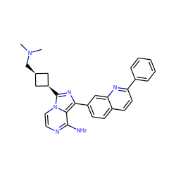 CN(C)C[C@H]1C[C@@H](c2nc(-c3ccc4ccc(-c5ccccc5)nc4c3)c3c(N)nccn32)C1 ZINC000101493669