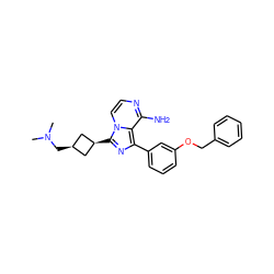 CN(C)C[C@H]1C[C@@H](c2nc(-c3cccc(OCc4ccccc4)c3)c3c(N)nccn32)C1 ZINC000261177481