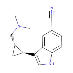 CN(C)C[C@H]1C[C@@H]1c1c[nH]c2ccc(C#N)cc12 ZINC000006716827