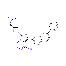 CN(C)C[C@H]1C[C@H](c2nc(-c3ccc4ccc(-c5ccccc5)nc4c3)c3c(N)nccn32)C1 ZINC000101466054