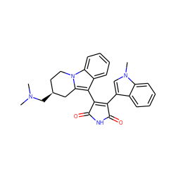 CN(C)C[C@H]1CCn2c(c(C3=C(c4cn(C)c5ccccc45)C(=O)NC3=O)c3ccccc32)C1 ZINC000000591953