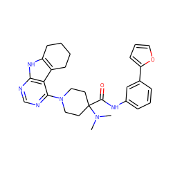 CN(C)C1(C(=O)Nc2cccc(-c3ccco3)c2)CCN(c2ncnc3[nH]c4c(c23)CCCC4)CC1 ZINC000653842853