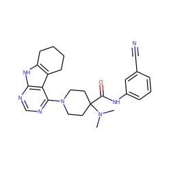 CN(C)C1(C(=O)Nc2cccc(C#N)c2)CCN(c2ncnc3[nH]c4c(c23)CCCC4)CC1 ZINC000653841660