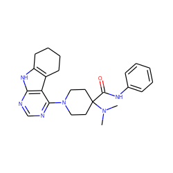 CN(C)C1(C(=O)Nc2ccccc2)CCN(c2ncnc3[nH]c4c(c23)CCCC4)CC1 ZINC000653850696