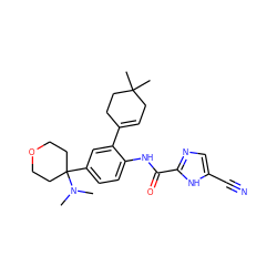 CN(C)C1(c2ccc(NC(=O)c3ncc(C#N)[nH]3)c(C3=CCC(C)(C)CC3)c2)CCOCC1 ZINC000146863077