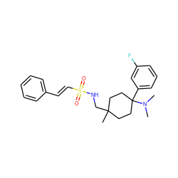 CN(C)C1(c2cccc(F)c2)CCC(C)(CNS(=O)(=O)/C=C/c2ccccc2)CC1 ZINC000146974482