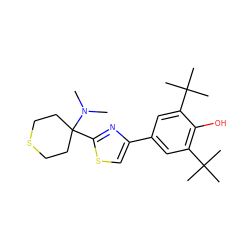 CN(C)C1(c2nc(-c3cc(C(C)(C)C)c(O)c(C(C)(C)C)c3)cs2)CCSCC1 ZINC000043205396